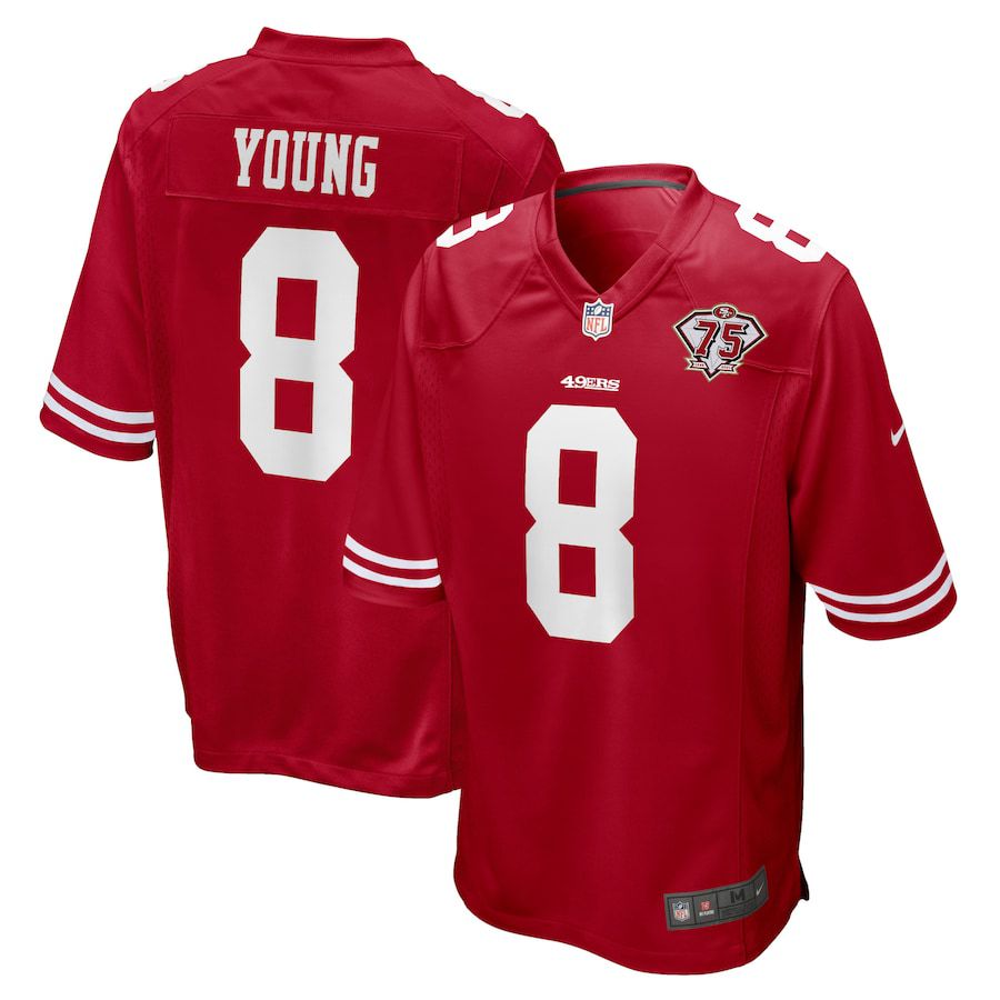 Men San Francisco 49ers #8 Steve Young Nike Scarlet 75th Anniversary Game Retired Player NFL Jersey